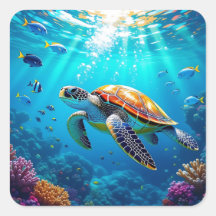 Sea Turtle Colorful Underwater Scene  