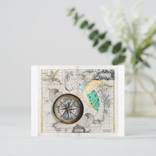 Sea Turtle Compass Postkarte (Stehend Vorderseite)