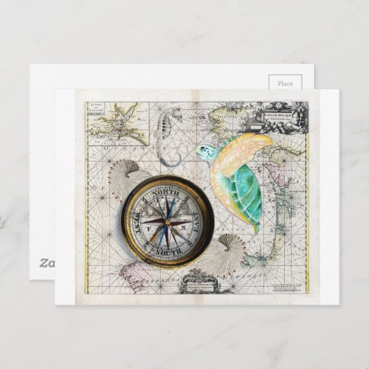 Sea Turtle Compass Postkarte (Vorne/Hinten)