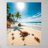 Sea Turtle & Crabs on Tropical Beach – Serene Ocea Poster (Vorne)
