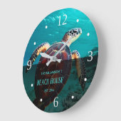 Sea Turtle Custom Beach House Große Wanduhr (Winkel)