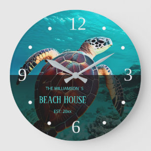 Sea Turtle Custom Beach House Große Wanduhr