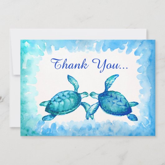 Sea Turtle Danke Cards - Aquamarines blaues Wasser (Vorderseite)