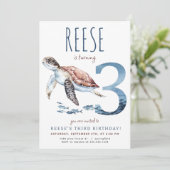 Sea Turtle Dritter Geburtstag Einladung (Stehend Vorderseite)