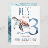 Sea Turtle Dritter Geburtstag Einladung (Vorne/Hinten)
