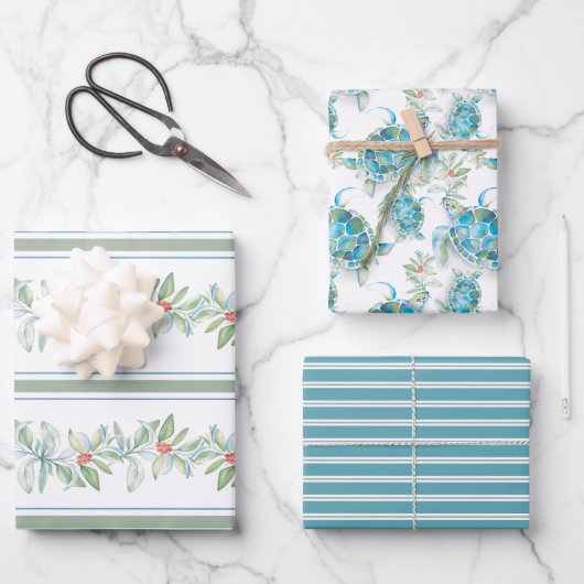 Sea Turtle Einzigartige Weihnachtsgeschenke Geschenkpapier Set (Vorderseite)
