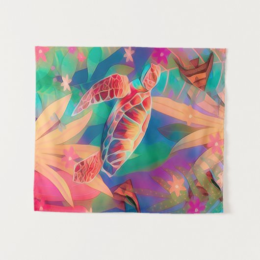 Sea Turtle Fantasy Scene Small Wandteppich (Vorderseite (Horizontal))