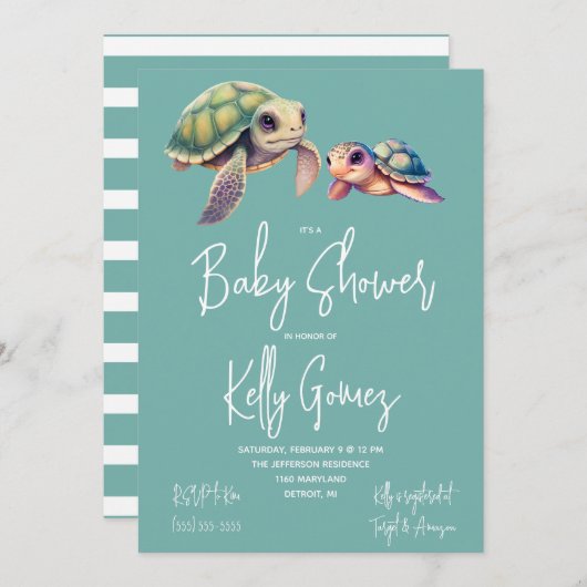 Sea Turtle Gender Neutral Boho Toys Baby Dusche Einladung (Vorne/Hinten)