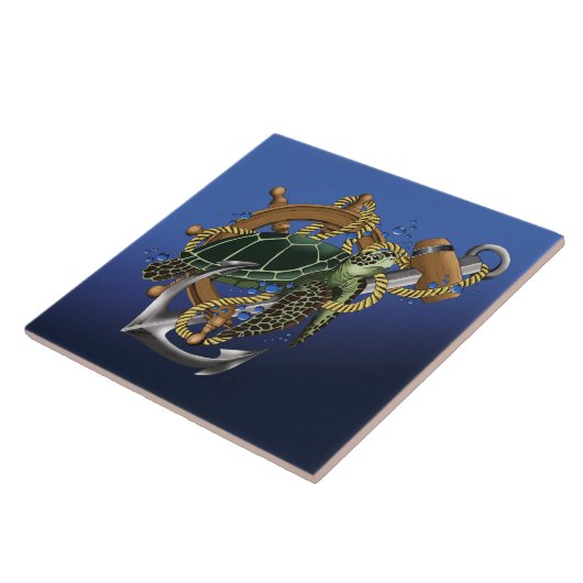 Sea Turtle Green Blue Fliese (Seite)