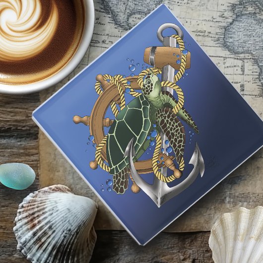 Sea Turtle Green Blue Glasuntersetzer