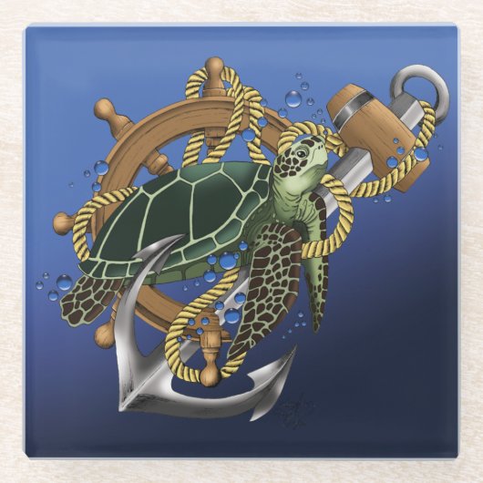 Sea Turtle Green Blue Glasuntersetzer (Vorderseite)