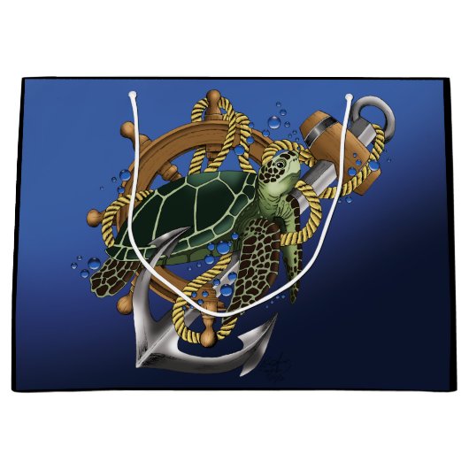 Sea Turtle Green Blue Große Geschenktüte (Vorderseite)