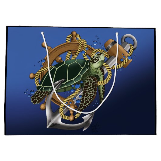 Sea Turtle Green Blue Große Geschenktüte (Rückseite)