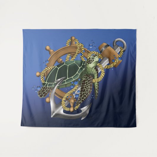 Sea Turtle Green Blue Wandteppich (Vorderseite (Horizontal))