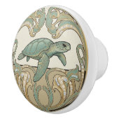 Sea Turtle Green Cream & Gold Art Deco Nouveau Keramikknauf (Rechts)