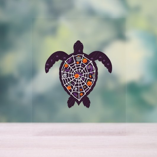 Sea Turtle Halloween Spider-web Pumpkin Ghost Hall Acrylschild (Neutral)