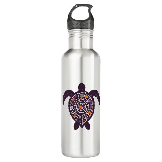 Sea Turtle Halloween Spider-web Pumpkin Ghost Hall Edelstahlflasche (Vorderseite)