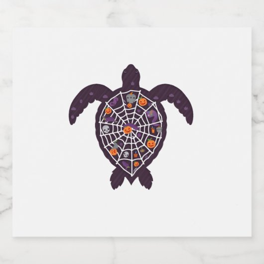 Sea Turtle Halloween Spider-web Pumpkin Ghost Hall Schaumweinetikett (Einzelnes Label)