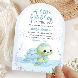 Sea Turtle Hatchling Baby Shower Boy Blue Arch Einladung