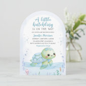 Sea Turtle Hatchling Baby Shower Boy Blue Arch Einladung (Stehend Vorderseite)