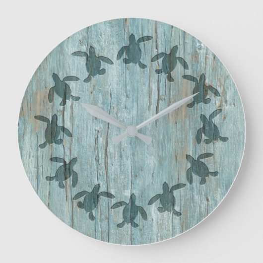 Sea Turtle Hatchling Holz Muster Wall Clock Große Wanduhr (Vorderseite)
