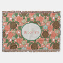 Sea Turtle & Hibiskus Cornflora Rosa Kinderzimmer