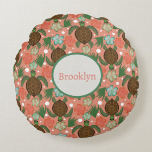 Sea Turtle & Hibiskus Cornflora Rosa Kinderzimmer Rundes Kissen