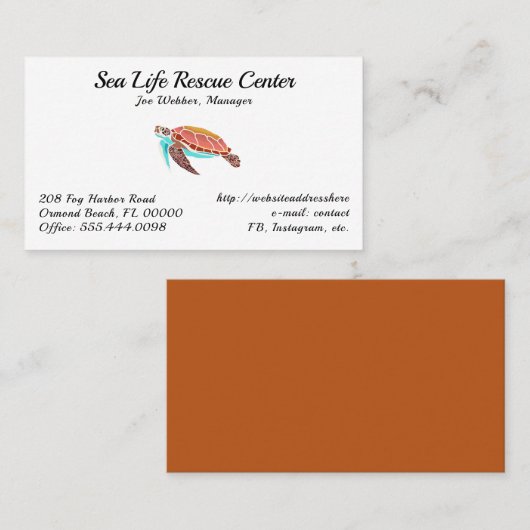 Sea Turtle Illustriert White Business Cards Visitenkarte (Vorne/Hinten)
