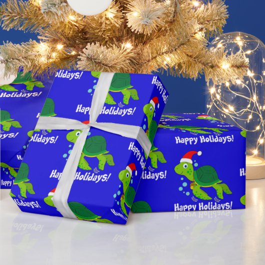 Sea Turtle in einer Weihnachtsmannmütze Happy Holi Geschenkpapier (Feiertage)
