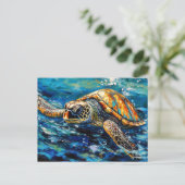 Sea Turtle in Expressive Oil Brushwork Postkarte (Stehend Vorderseite)