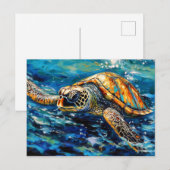 Sea Turtle in Expressive Oil Brushwork Postkarte (Vorne/Hinten)