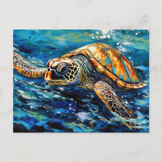 Sea Turtle in Expressive Oil Brushwork Postkarte (Vorderseite)
