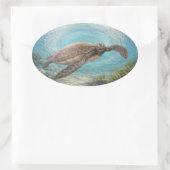 Sea Turtle in Ocean Vortex Ovaler Aufkleber (Tasche)