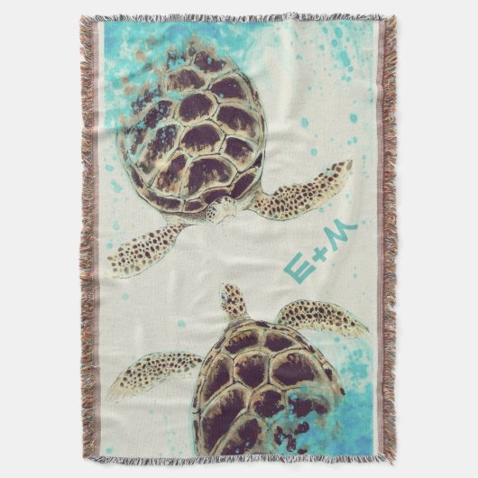 Sea Turtle Liebe Monogram Personalisiert Decke (Vorderseite Vertikal)