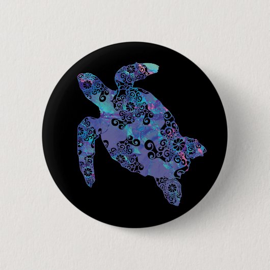 Sea Turtle Mandala Magische Farbe Licht Kunst Button (Vorderseite)