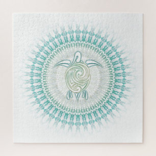 Sea Turtle Mandala White Green Puzzle