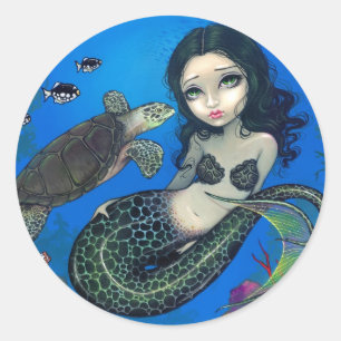 "Sea Turtle Mermaid"-Aufkleber Runder Aufkleber