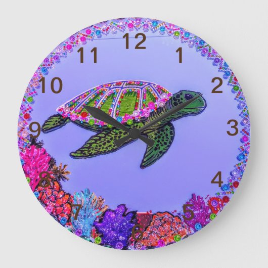 Sea Turtle Mirror Painting Clock Große Wanduhr (Vorderseite)