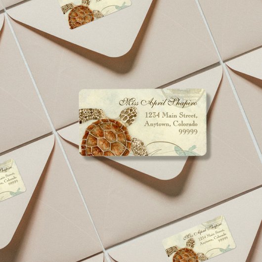 Sea Turtle Modern Coastal Ocean Beach Wirbel Style Adressaufkleber