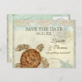 Sea Turtle Modern Coastal Ocean Beach Wirbel Style Ankündigungspostkarte (Vorne/Hinten)