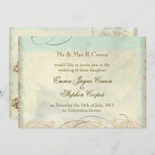 Sea Turtle Modern Coastal Ocean Beach Wirbel Style Einladung (Vorne/Hinten)