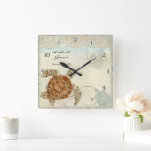 Sea Turtle Modern Coastal Ocean Beach Wirbel Style Quadratische Wanduhr (Zuhause)