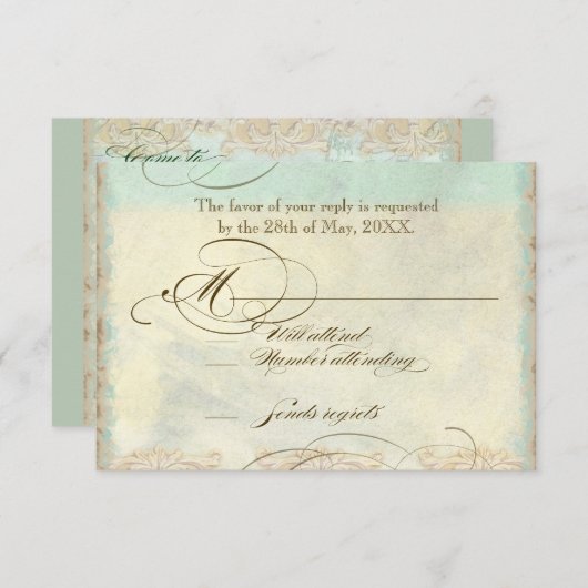 Sea Turtle Modern Coastal Ocean Beach Wirbel Style RSVP Karte (Vorne/Hinten)