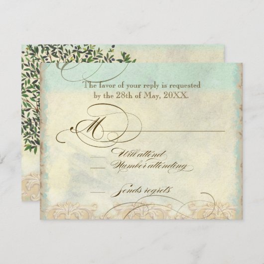 Sea Turtle Modern Coastal Ocean Beach Wirbel Style RSVP Karte (Vorne/Hinten)