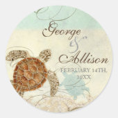 Sea Turtle Modern Coastal Ocean Beach Wirbel Style Runder Aufkleber (Vorderseite)