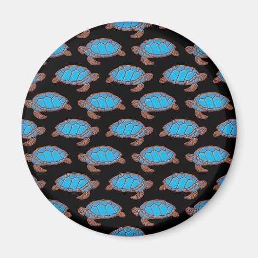Sea Turtle Muster Bright Blue auf Schwarz Magnet (Vorne)