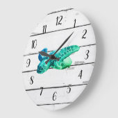 Sea Turtle Nautical Blue Wheel Schiff Rustikale De Große Wanduhr (Winkel)