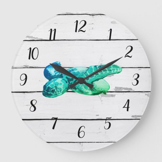 Sea Turtle Nautical Blue Wheel Schiff Rustikale De Große Wanduhr (Vorderseite)