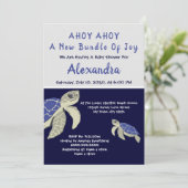 Sea Turtle Navy Blue Nautical Boy Baby Dusche (Stehend Vorderseite)