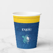 Sea Turtle Navy Blue Wood Family Beach House Pappbecher (Rückseite)